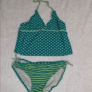 Polka dot tankini (blue and green)